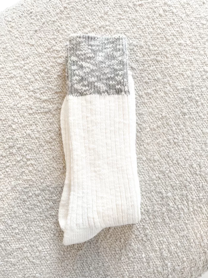 Store Le Bon Shoppe Colour Block Cottage Socks - White Linen/ Heather Grey