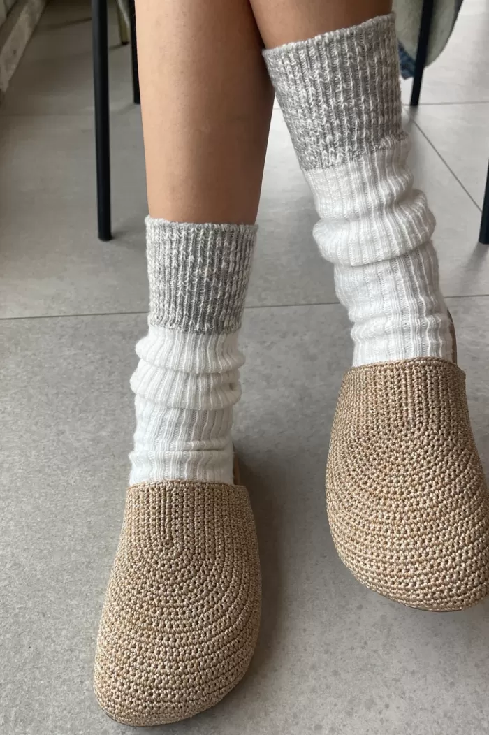 Store Le Bon Shoppe Colour Block Cottage Socks - White Linen/ Heather Grey
