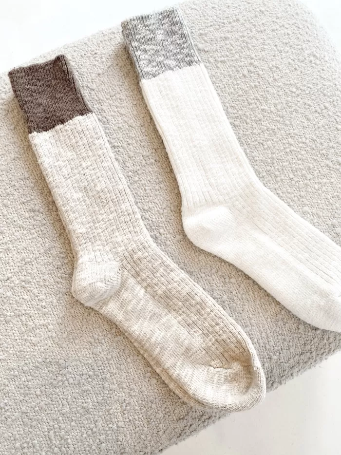 Store Le Bon Shoppe Colour Block Cottage Socks - White Linen/ Heather Grey