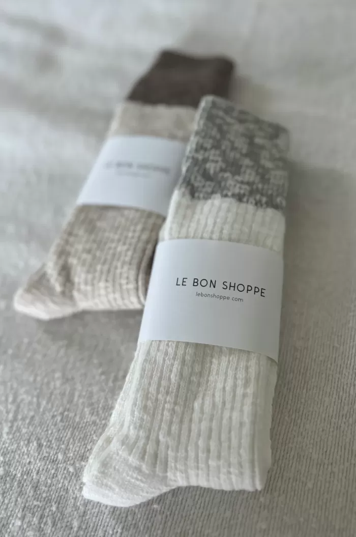 Store Le Bon Shoppe Colour Block Cottage Socks - White Linen/ Heather Grey