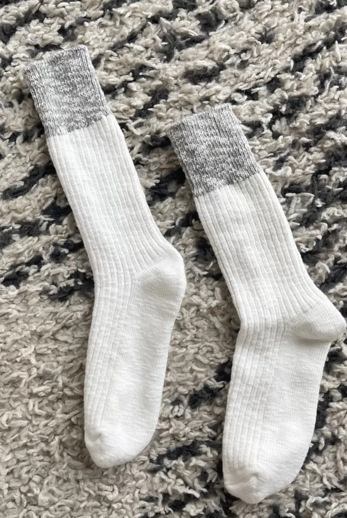 Store Le Bon Shoppe Colour Block Cottage Socks - White Linen/ Heather Grey